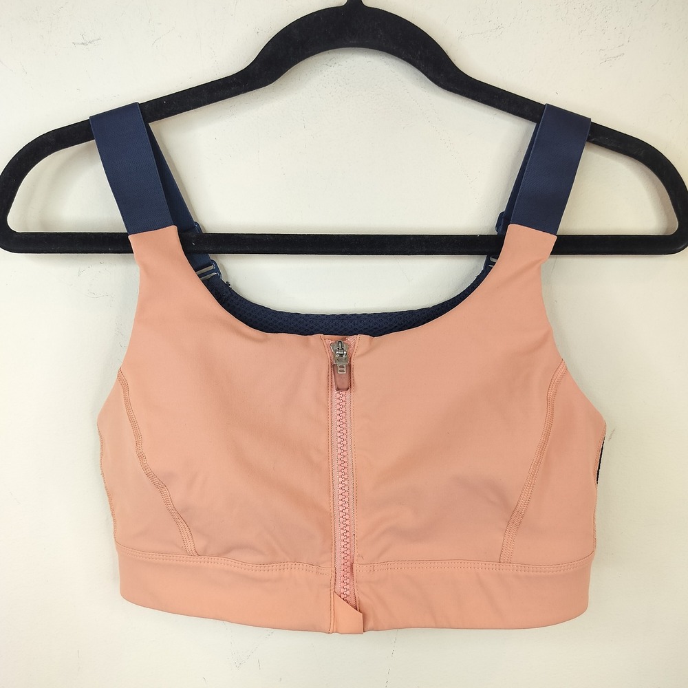 Outdoor Voices Sports Bra Womens S/M - C Cup Zip Front Athletic Peach Navy